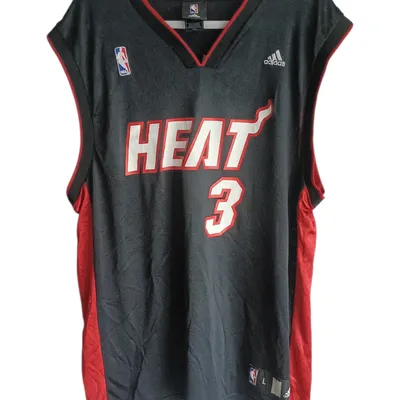 Maillot Miami Heat Dwyane Wade #3 Adidas noir rouge patch NBA taille L